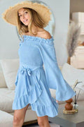 BiBi Smocked Ruffled Front Tie Mini Dress - Hovatok