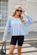 Cutout Back Round Neck Long Sleeve T-Shirt - Hovatok