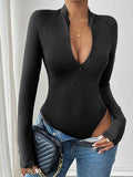 Perfee Half Zip Long Sleeve Bodysuit - Hovatok