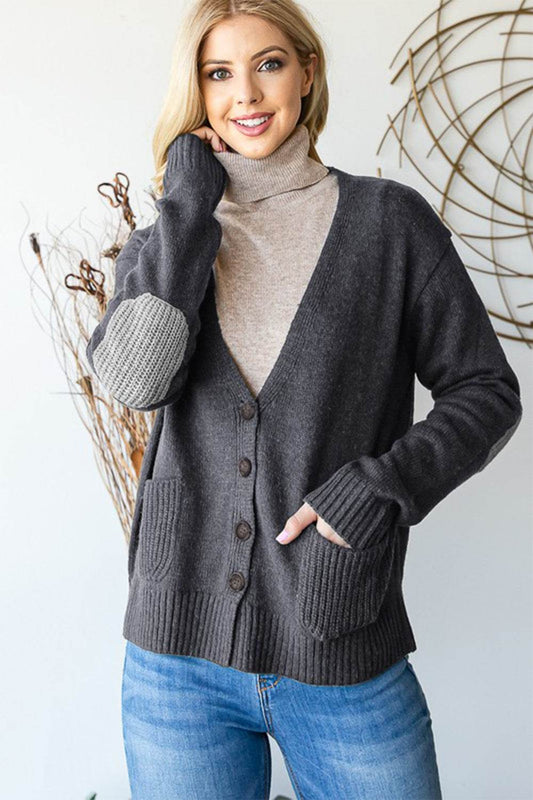 Heimish Full Size Long Sleeve V Neck Button Down Cardigan - Hovatok