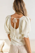 BiBi Tassel Detail Textured Square Neck Sweater - Hovatok