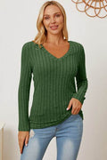 Basic Bae Full Size Ribbed V-Neck Long Sleeve T-Shirt - Hovatok