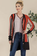 Celeste Full Size Striped Button Up Long Sleeve Cardigan Plus Size - Hovatok