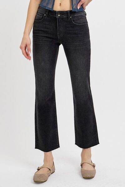 RISEN Tummy Control Mid Rise Crop Straight Jeans - Hovatok