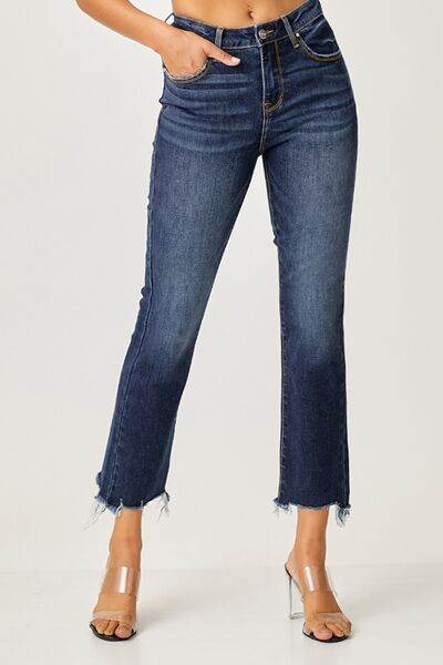 Risen Full Size Frayed Hem Cropped Straight Jeans - Hovatok