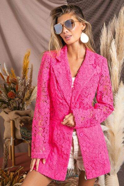 BiBi Single-Breasted Long Sleeve Lace Blazer - Hovatok