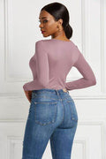 Half Zip Scoop Neck Long Sleeve Bodysuit - Hovatok