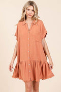 Mittoshop Linen Blend Button Down Shirt Mini Dress - Hovatok