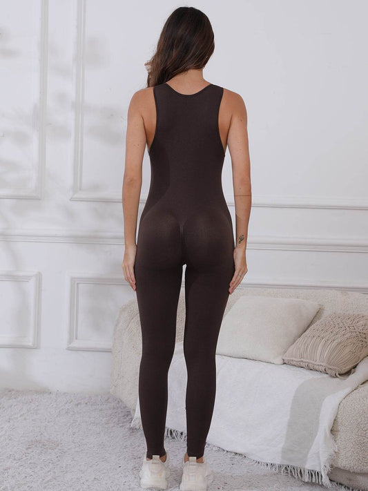 Half Zip Wide Strap Active Jumpsuit - Hovatok