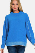 Zenana Exposed Seam Mock Neck Long Sleeve Sweater - Hovatok
