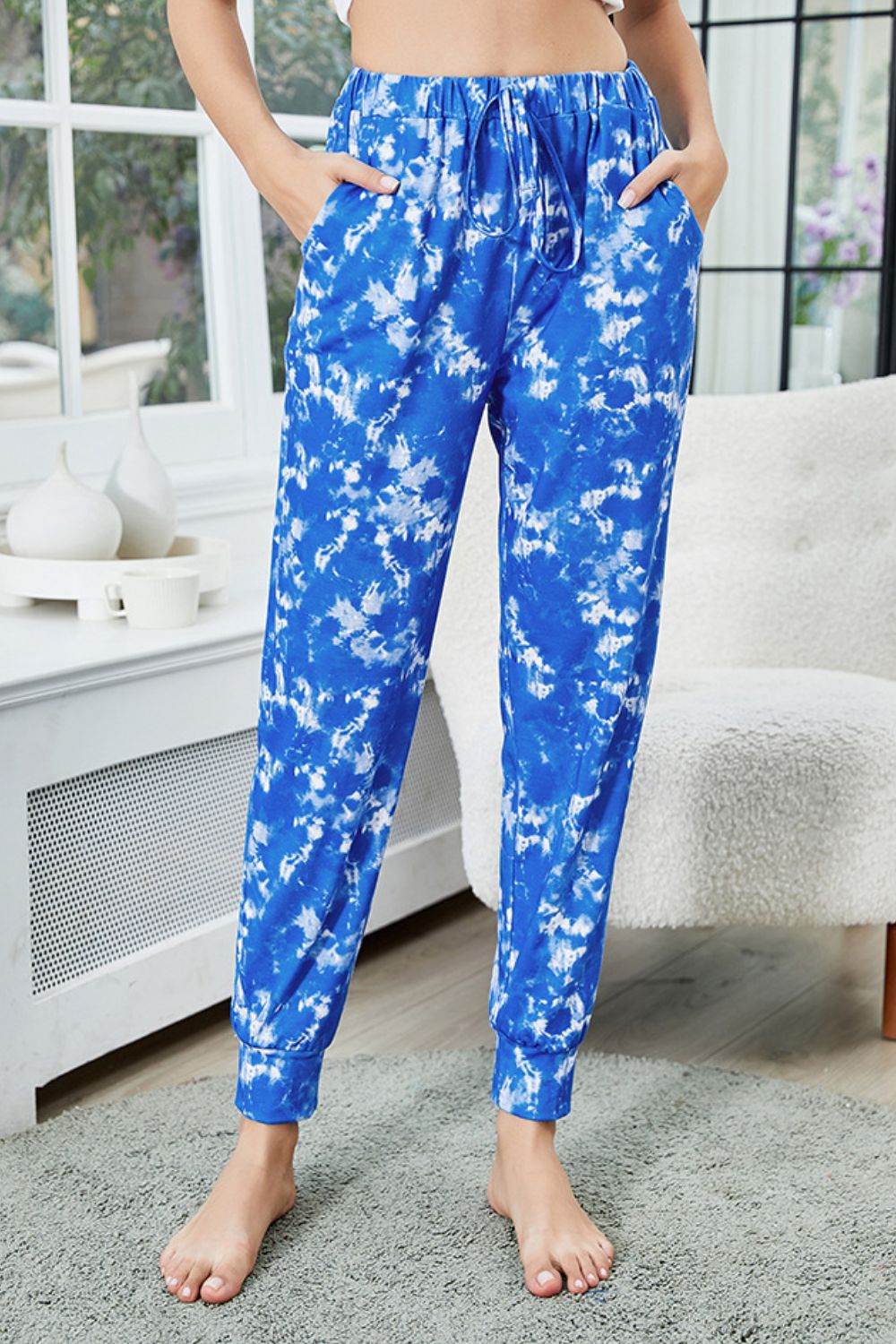 Shiny Tie-Dye Drawstring Waist Joggers with Pockets - Hovatok