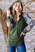 Heimish Full Size Half Button Printed Long Sleeve Hooded Top - Hovatok
