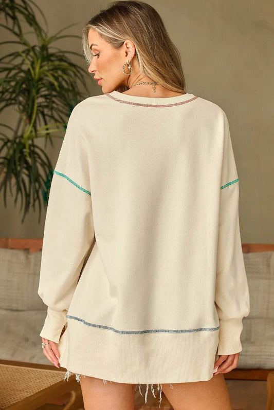 High-Low Contrast Stitching Round Neck Sweatshirt - Hovatok
