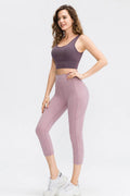Wide Waistband Cropped Active Leggings with Pockets - Hovatok