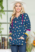 Celeste Full Size Polka Dot Drawstring Hoodie - Hovatok
