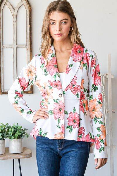 Heimish Full Size Multi Color Floral Blazers with Tunic Plus Size - Hovatok