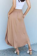 Doublju Comfort Princess Full Size High Waist Scoop Hem Maxi Skirt in Tan - Hovatok
