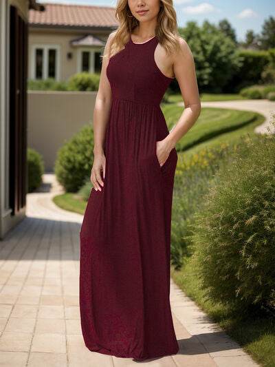 Pocketed Round Neck Sleeveless Dress - Hovatok