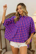 BiBi Plaid Button Up Dolman Sleeve Shirt - Hovatok