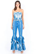 American Bazi Frayed Edge Denim Corset Top - Hovatok