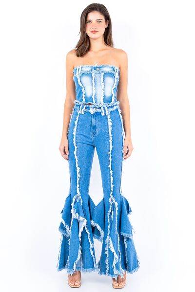 American Bazi Frayed Edge Denim Corset Top - Hovatok
