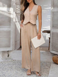 Devine Button Down Vest and Wide Leg Pants Set - Hovatok