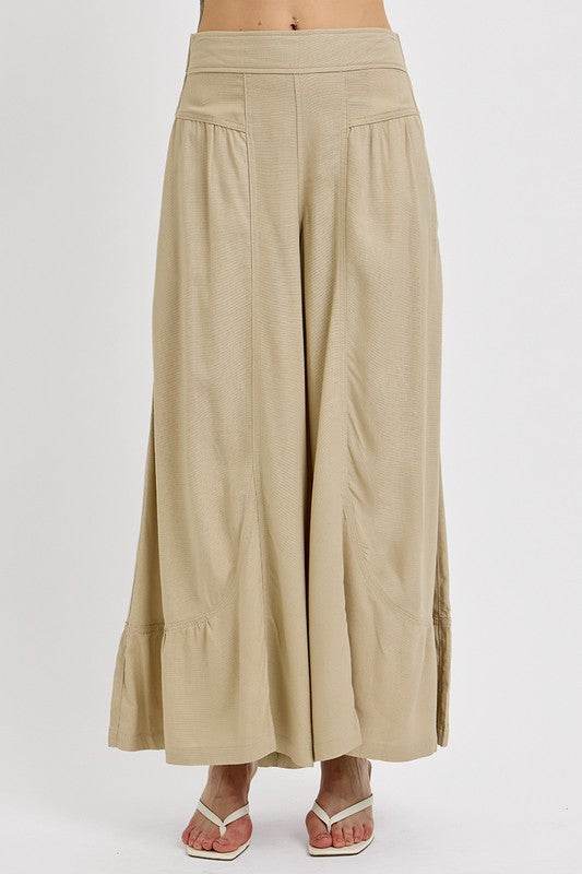 RISEN Shirring Detail Wide Leg Pants - Hovatok