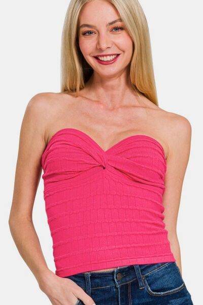 Zenana Ruched Twisted Sweetheart Neck Top - Hovatok