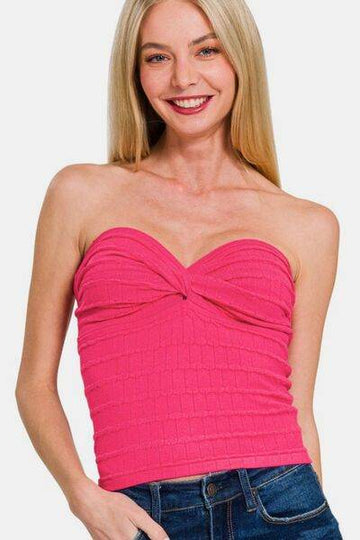 Zenana Ruched Twisted Sweetheart Neck Top - Hovatok
