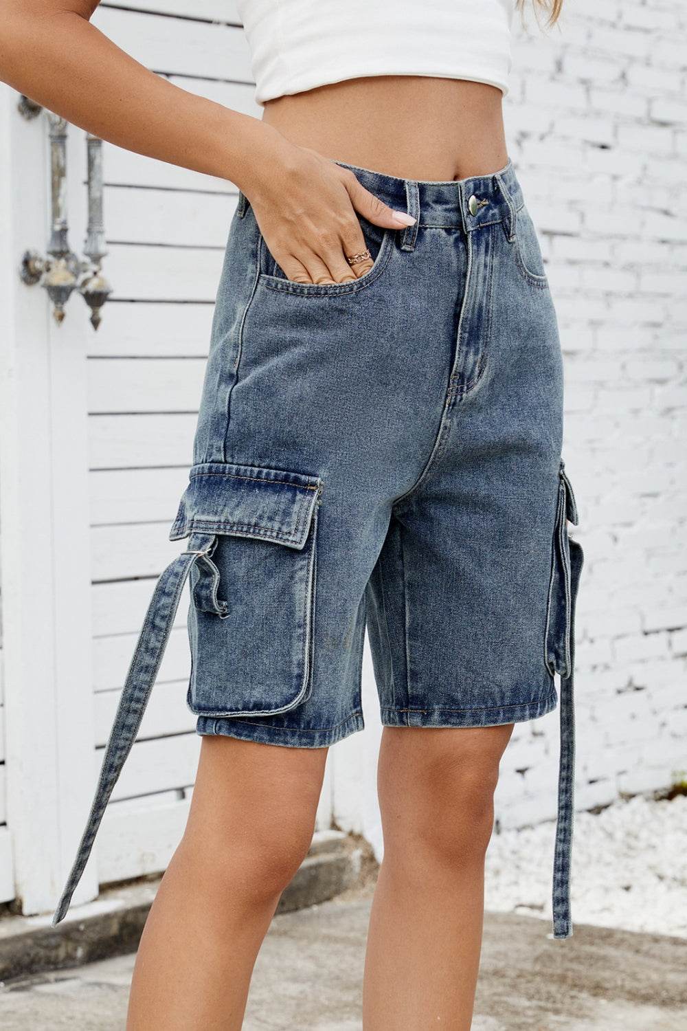 Washed Cargo Denim Shorts - Hovatok