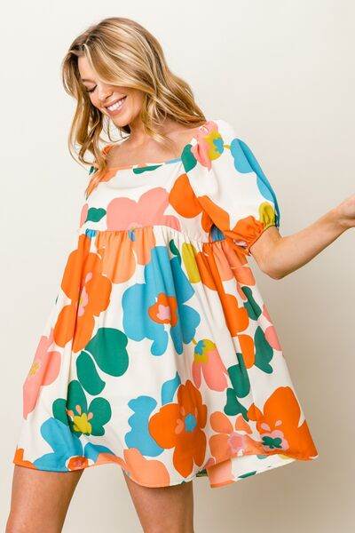 BiBi Floral Puff Sleeve Mini Dress - Hovatok