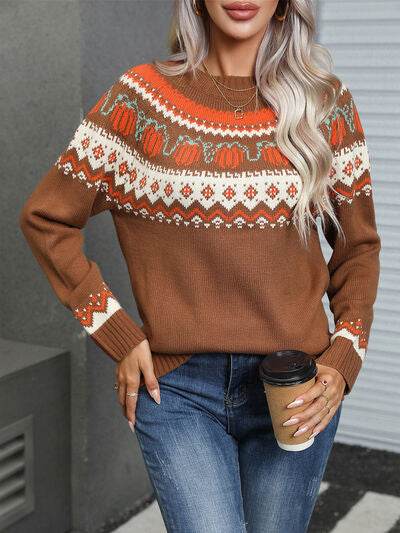 Angel Wings Geometric Round Neck Long Sleeve Sweater - Hovatok