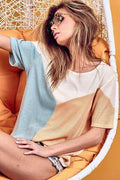 BiBi Round Neck Color Block Short Sleeve T-Shirt - Hovatok