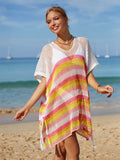 Angel Wings Cutout Striped Cover-Up with Tassel - Hovatok