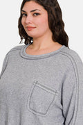 Zenana Full Size Contrast Stitching Brushed Ribbed Hacci Knit Top - Hovatok