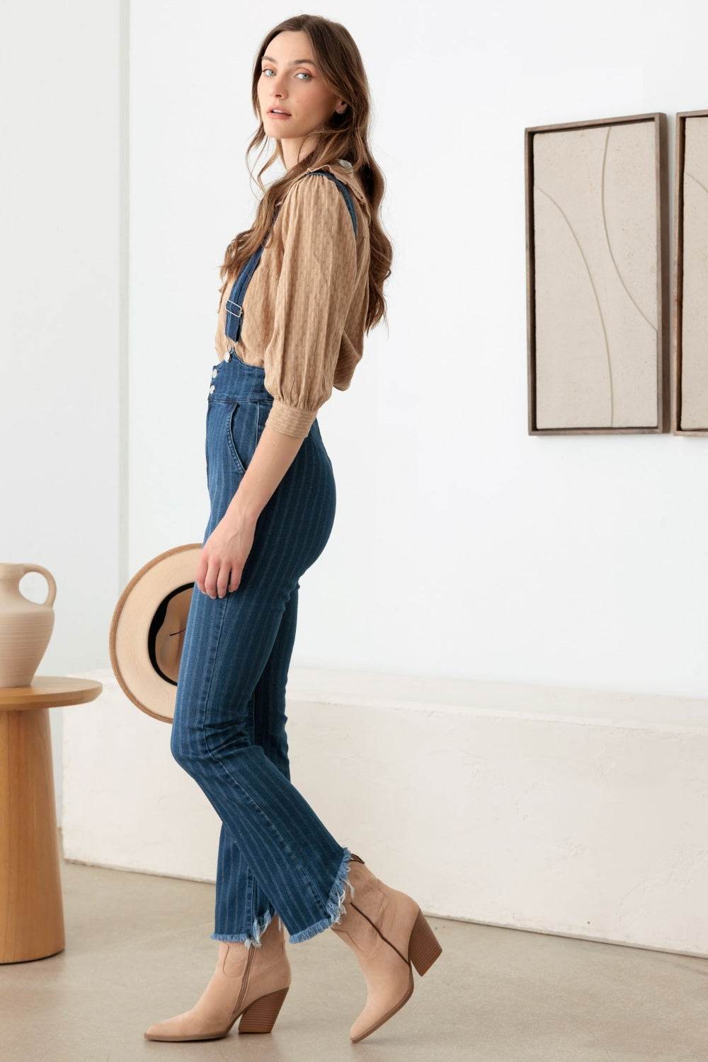 Litz La Striped Stretched Suspender Denim Overalls - Hovatok