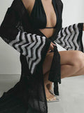 Openwork Striped Flare Sleeve Cover-Up - Hovatok