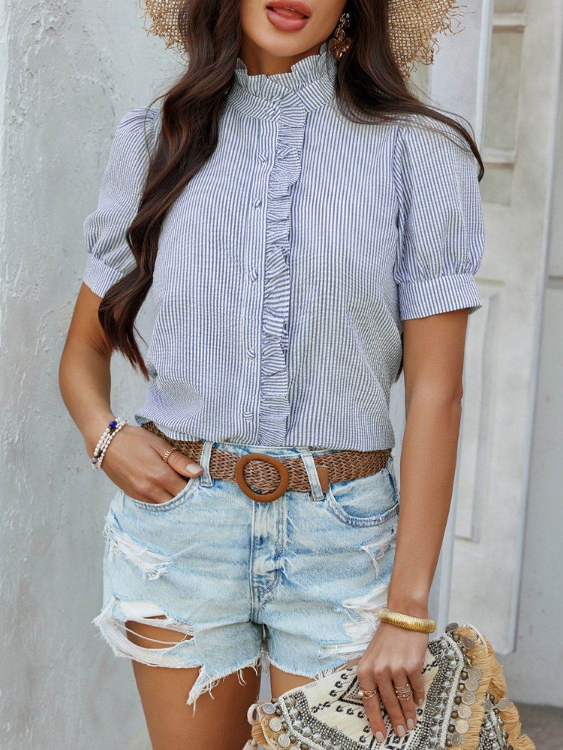Devine Button Down Striped Short Sleeve Shirt - Hovatok