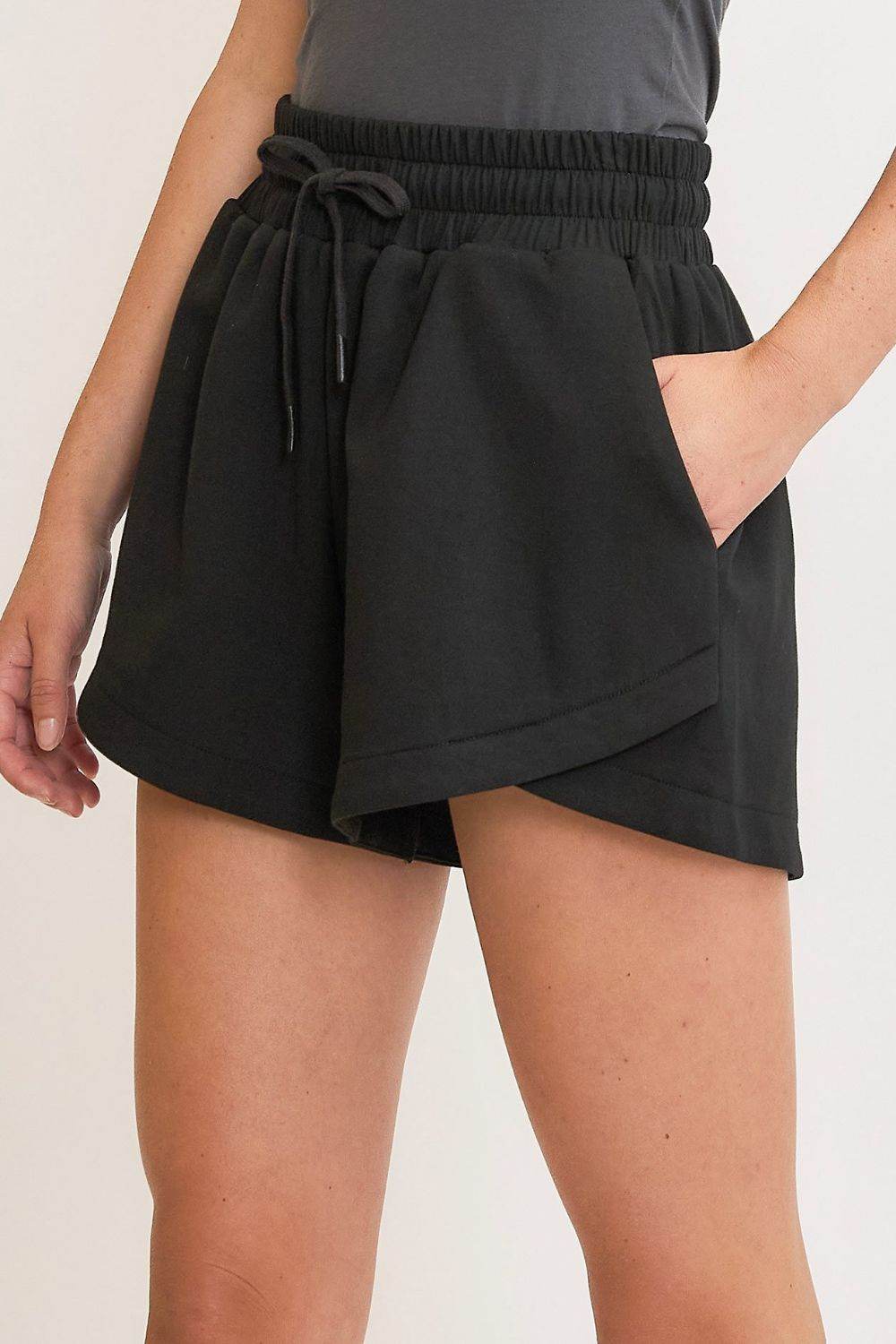 Umgee Full Size Drawstring Sweatshorts with Pockets Plus Size - Hovatok