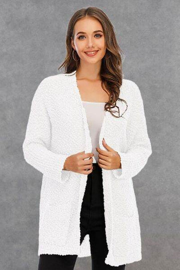 Angel Wings Pocketed Open Front Long Sleeve Cardigan - Hovatok