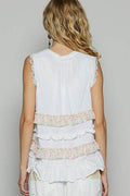 POL Ruffled Open Front Sleeveless Cardigan - Hovatok