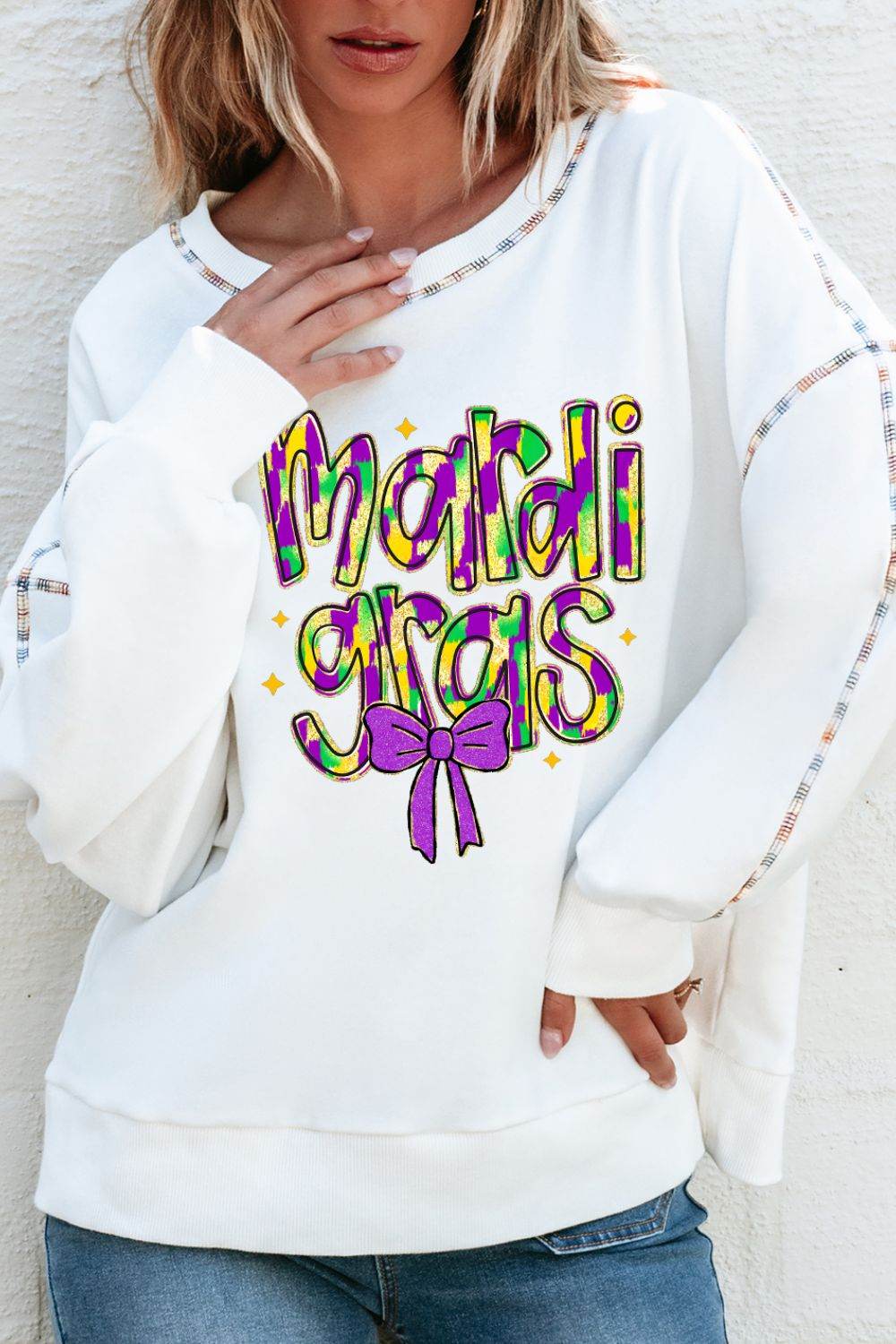 MARDI GRAS Round Neck Long Sleeve Sweatshirt - Hovatok