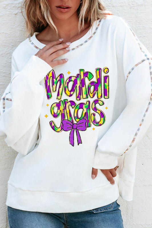 MARDI GRAS Round Neck Long Sleeve Sweatshirt - Hovatok