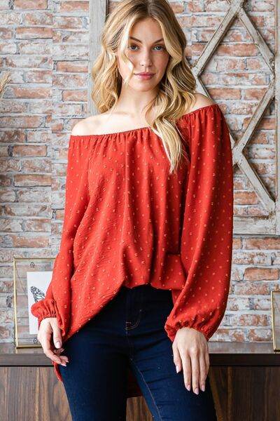 Heimish Full Size Swiss Dot Off Shoulder Top - Hovatok