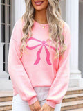 Angel Wings Bow Graphic Round Neck Long Sleeve Sweater - Hovatok