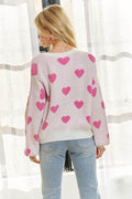 ADORA Heart Round Neck Drop Shoulder Sweater - Hovatok