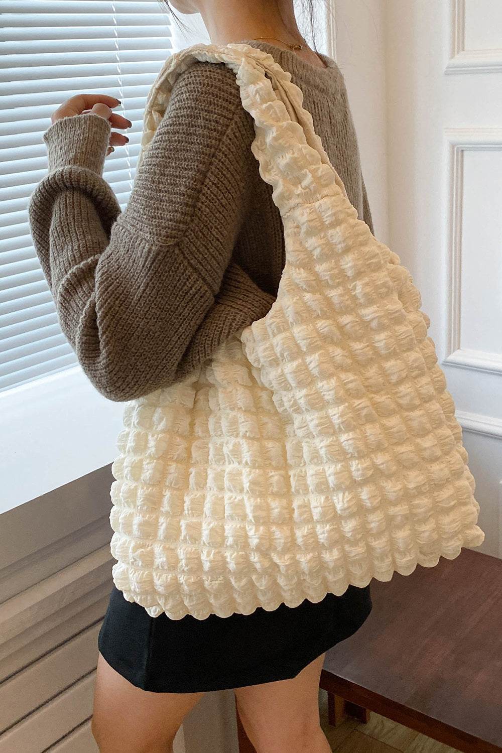 Ruched Polyester Large Handbag - Hovatok