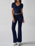 Devine V-Neck Top and Bootcut Leggings Set - Hovatok
