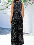 Abstract Print Round Neck Tank and Pants Set - Hovatok