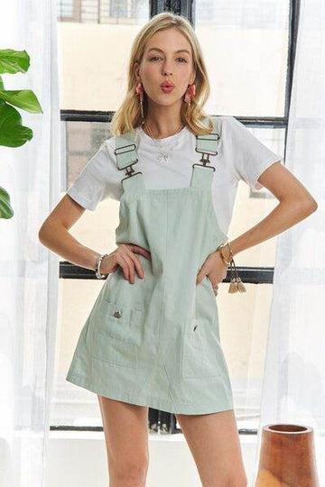 ADORA Adjustable Wide Strap Square Neck Overall Dress - Hovatok